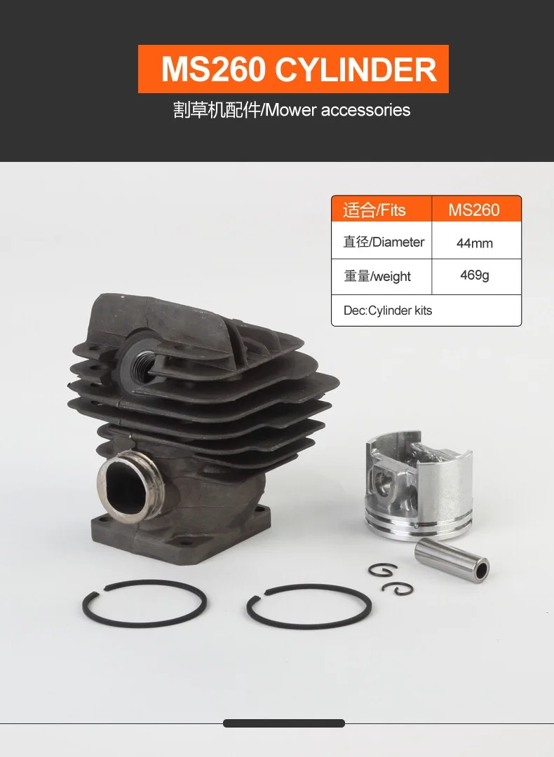 Farmertec Made 44mm Cylinder Piston Kit For Stihl 026 MS260 MS 260 Chainsaw # 1121 020 1203 With Pin Ring Circlip