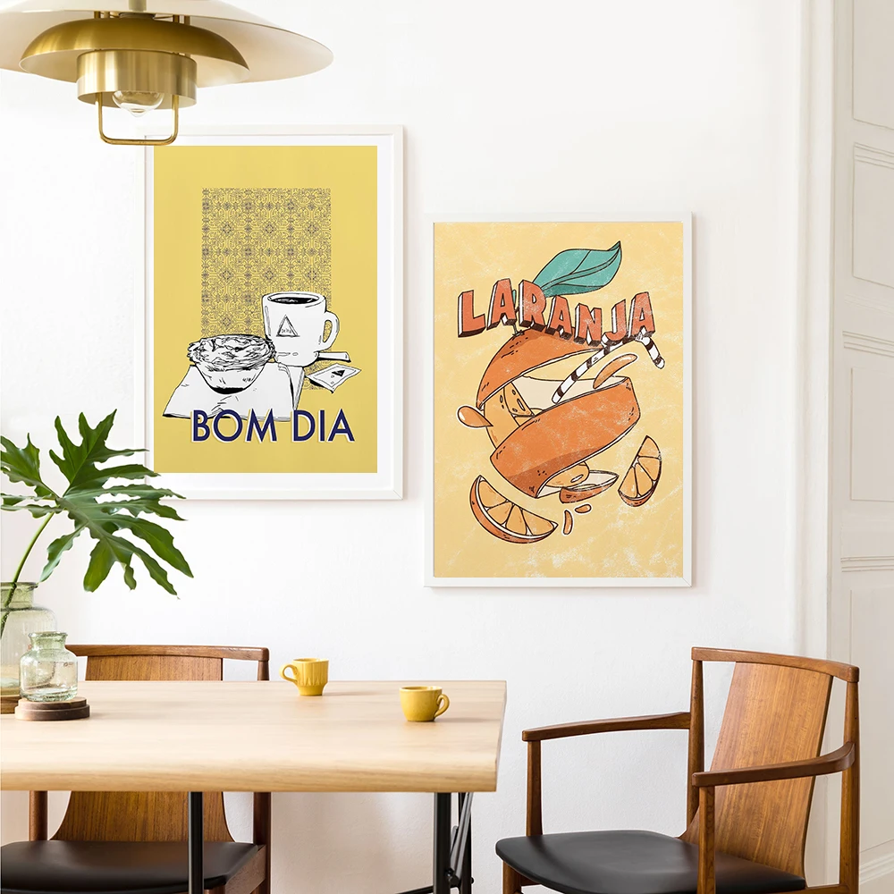 Cartoon Orange Canvas Painting Kitchen Decoration Good Morning Drinking Wall Art Pictures Modern Home Decoration Nordic Poster