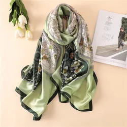 Lenço de seda clássico feminino, foulard para senhora do escritório, hijab de praia, bandana wrap, silenciador Pareo, estampa grande de moda, novo, 180x90cm