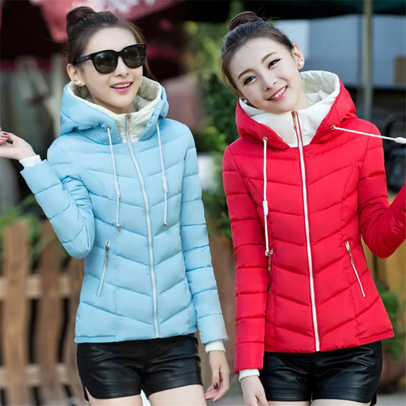 2019 women Winter Jacket Plus Size Ladies Parkas Thicken Outerwear solid hooded Coats Short Female Slim Cotton padded basic tops