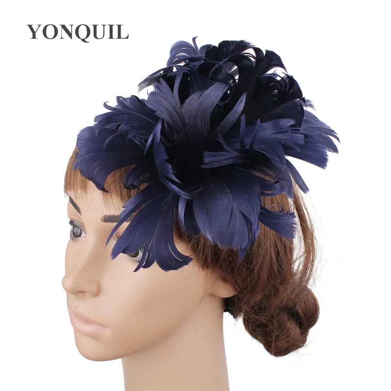 Viele Farben Hohe Qualität Feder Blume Kopfstück Stirnbänder Fascinator Haar Zubehör Broschen Party Hüte Hochzeit Hüte SYF256