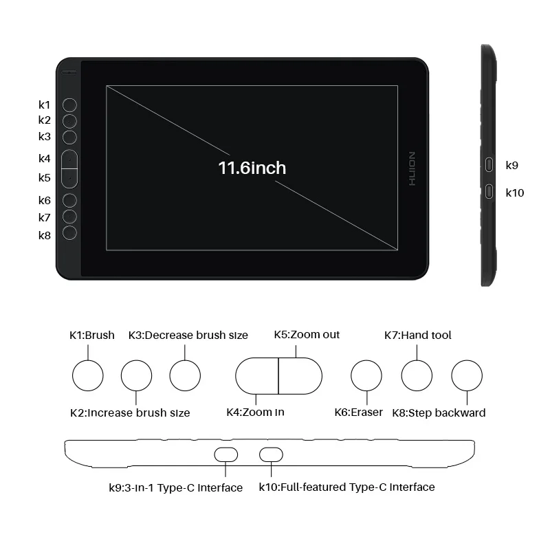 HUION-Monitor de tableta gráfica Kamvas 12, pantalla antideslumbrante de 11,6 pulgadas, soporte de inclinación, bolígrafo de dibujo, lápiz óptico