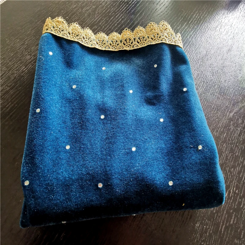 Veludo Brilhante Beading Mantilla Véus para Mulheres Da Igreja, Cobertura Da Cabeça, Missa Católica, Redonda Borda Dourada, Frisado Faísca Azul Verde