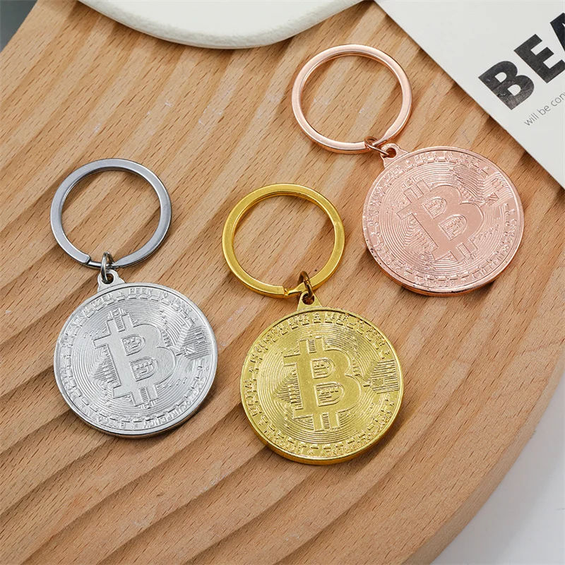 Gold Plated Bitcoin Coin Key Chain Money Souvenir Home Decoration Newest Keyring  Art Collection Gift