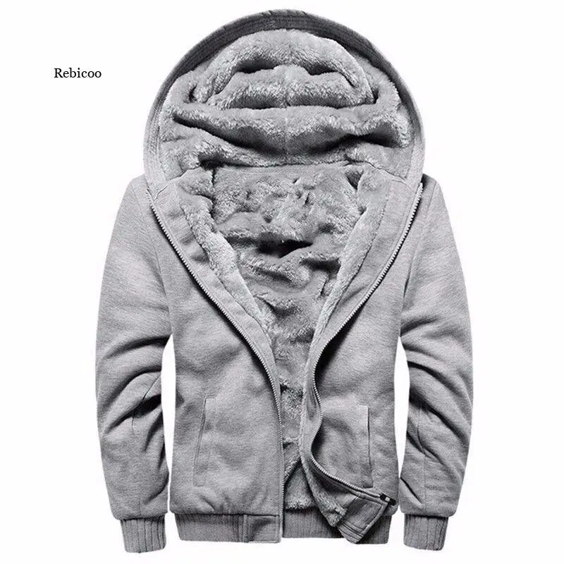 

Autumn Winter New Men's Thick Hooded Jacket Men's Solid Color Cardigan Zipper Top Fashion Hoodies Men Harajuku