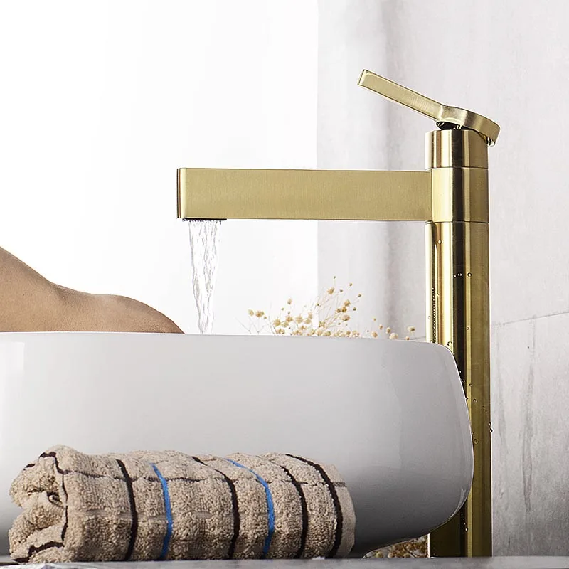 Brushed Gold Brass Bathroom Basin Faucet Deck Mounted Cold And Hot Water Mixer Tap Black/Gold/Chrome/Rose Gold