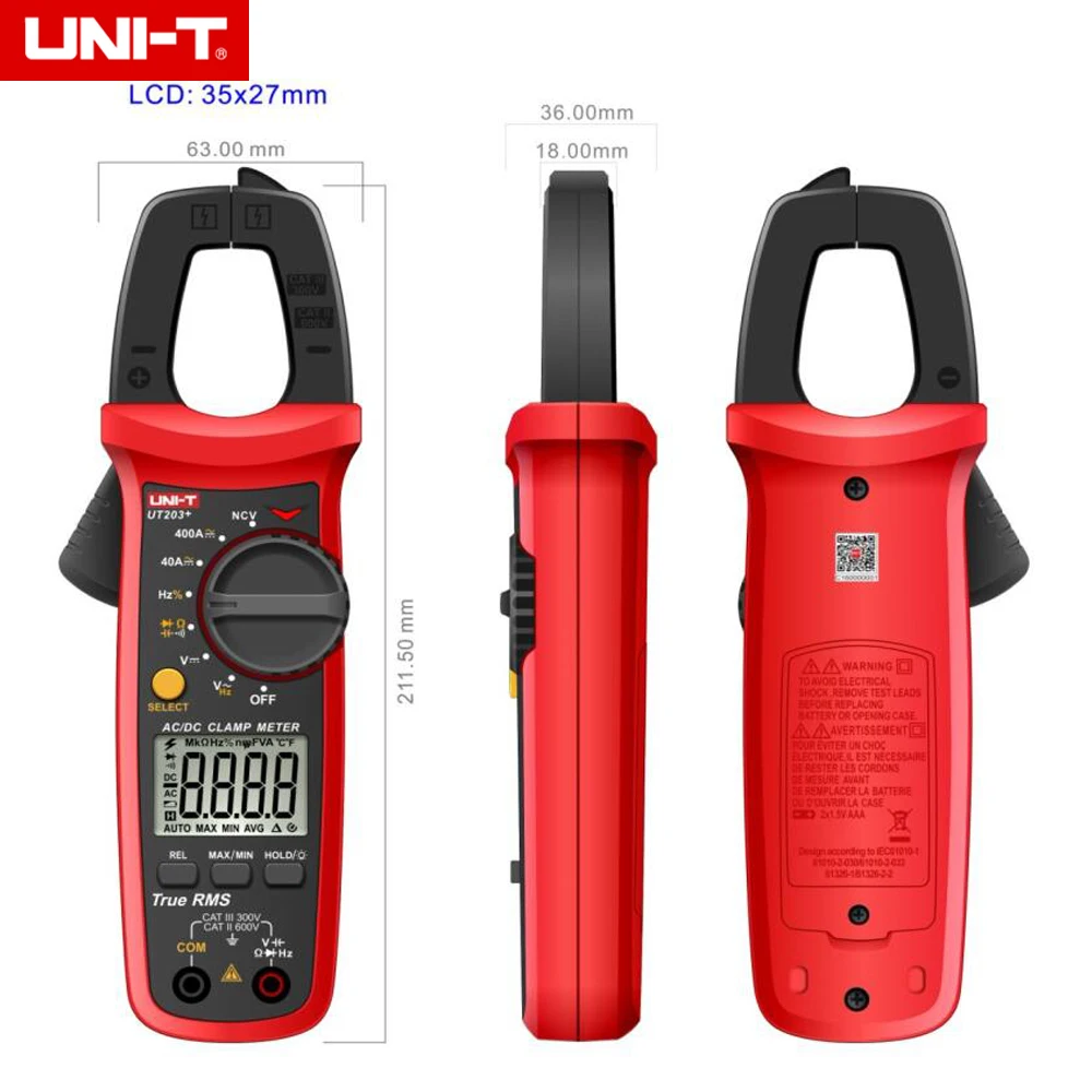 UNI-T AC DC Digital Clamp Meter multimetro UT201 + UT202 + UT203 + corrente Amperimetrica capacità NCV Ohm Hz Tester