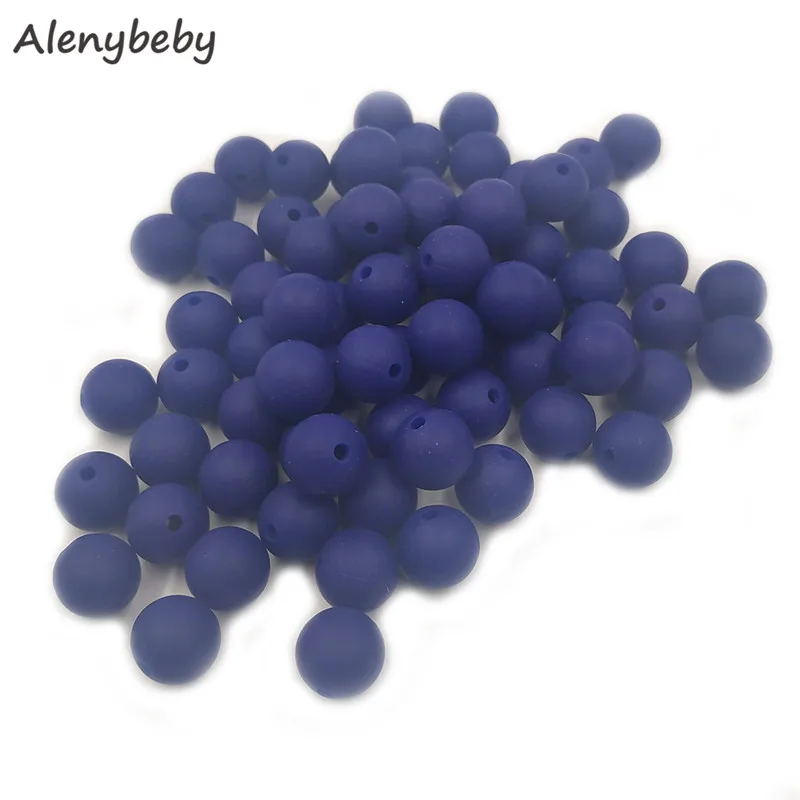 Navy Blue Color Food Grade Silicone Round Bead 12/15mm Baby Teether Necklace Toy DIY Pacifier Chain Care Baby Teether Product