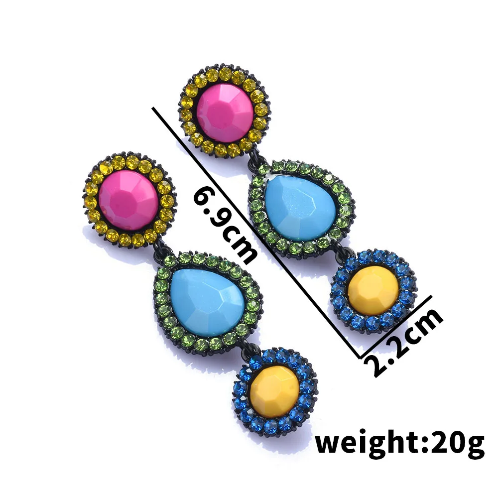 2026 جديد ملون كريستال أكريليك قطرة الماء المستديرة الأقراط الطويلة النساء بوهو العرقية هندسية بيان استرخى أقراط مجوهرات #2