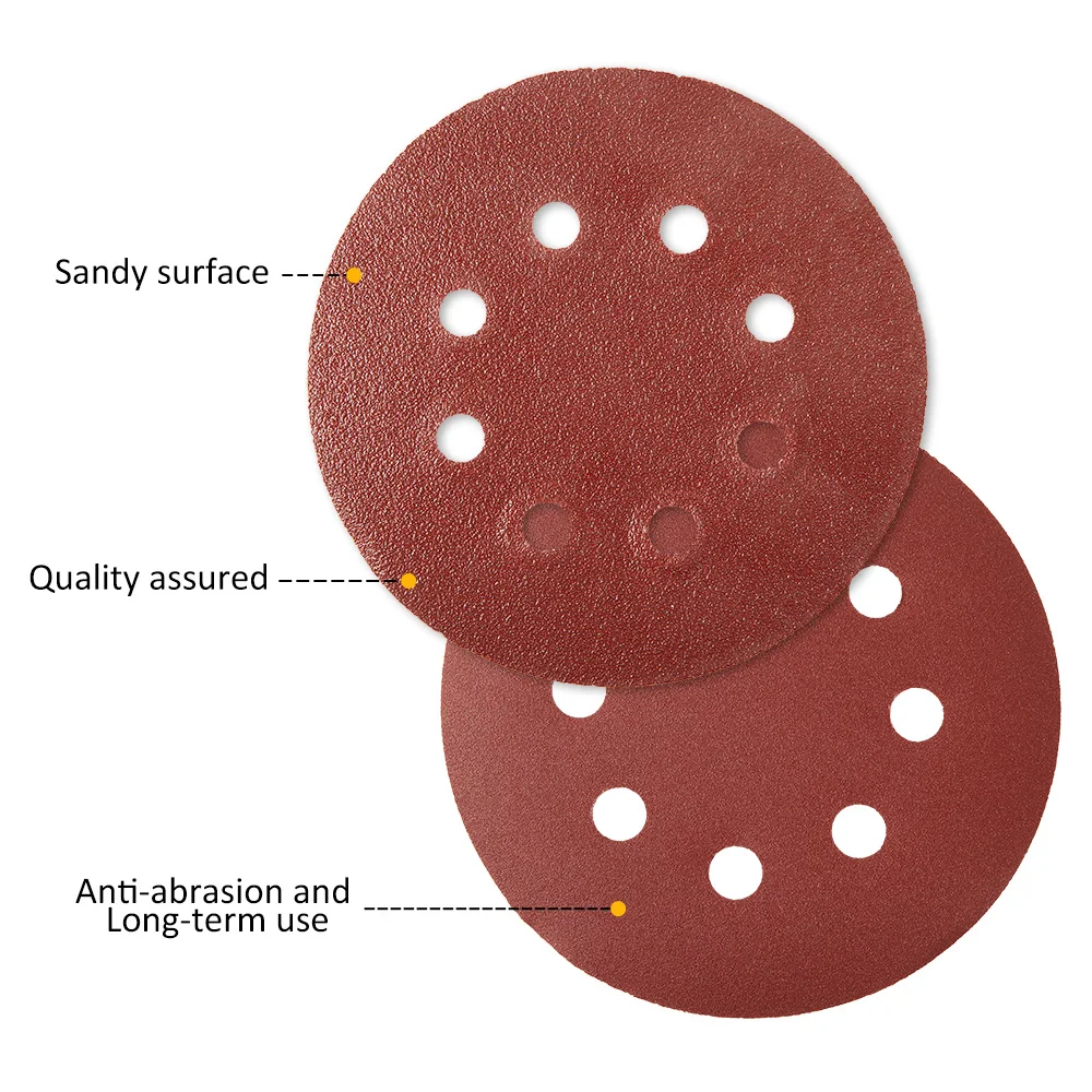 80pcs/Set 5inch 125mm Sanding Discs Kit Red Round Shape Buffing Sheet Sandpaper 8 Hole Sander Polishing Pad Each of Girt 40-2000