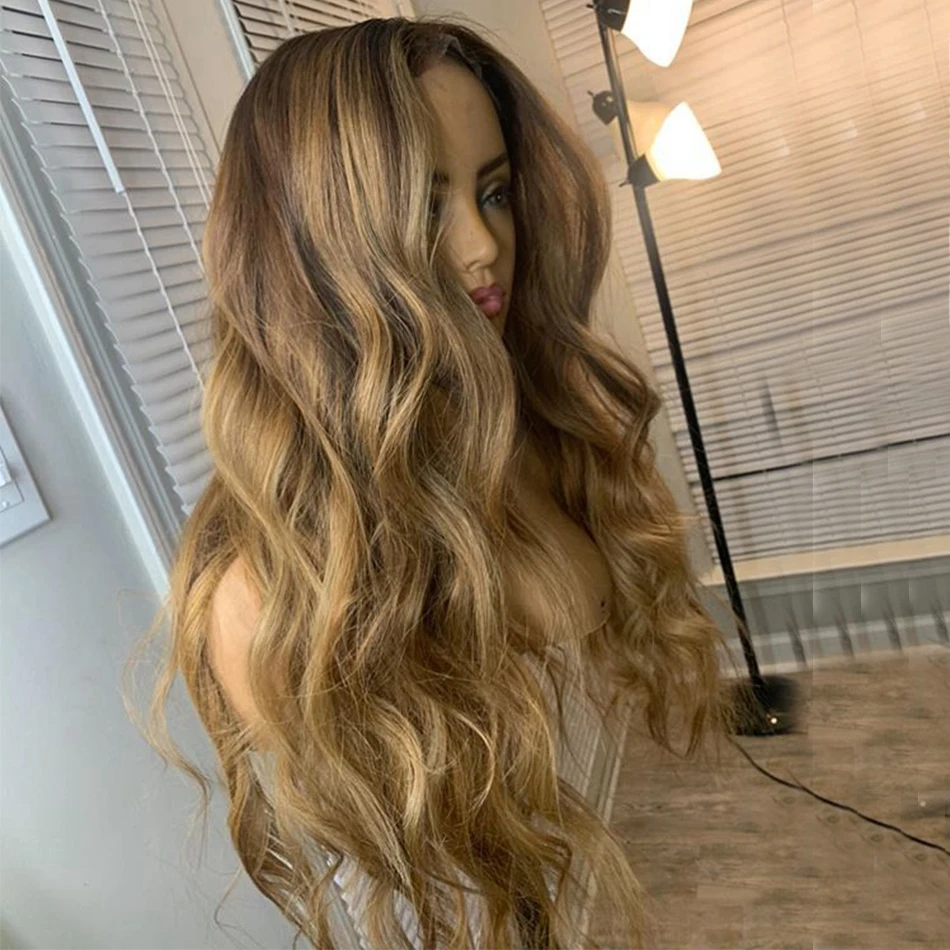 Honey Blonde Ombre Human Hair 13x6 Lace Front Wig Ginger chocolate Brown Loose Wave 360 Frontal Virgin Silk Top Full Lace Wigs