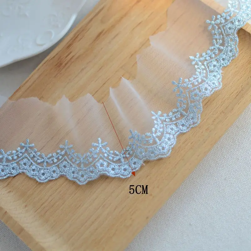 2Yards 5cm Soft Ivory Mesh Blue Pink Polyester Fabric Venise Baby Lace Trim Embroidery Sewing Crafts Doll Material Lace Edge