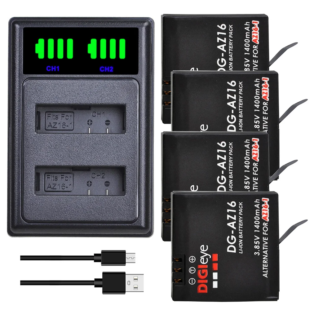 

4pcs Xiaomi AZ16-1 Replacement Battery + LED Dual Charger with Type C for Xiaomi Yi 4K, Yi 4K+, Yi Lite, YI 360 VR Action Camera