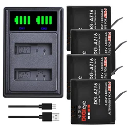 4pcs Xiaomi AZ16-1 Replacement Battery + LED Dual Charger with Type C for Xiaomi Yi 4K, Yi 4K+, Yi Lite, YI 360 VR Action Camera