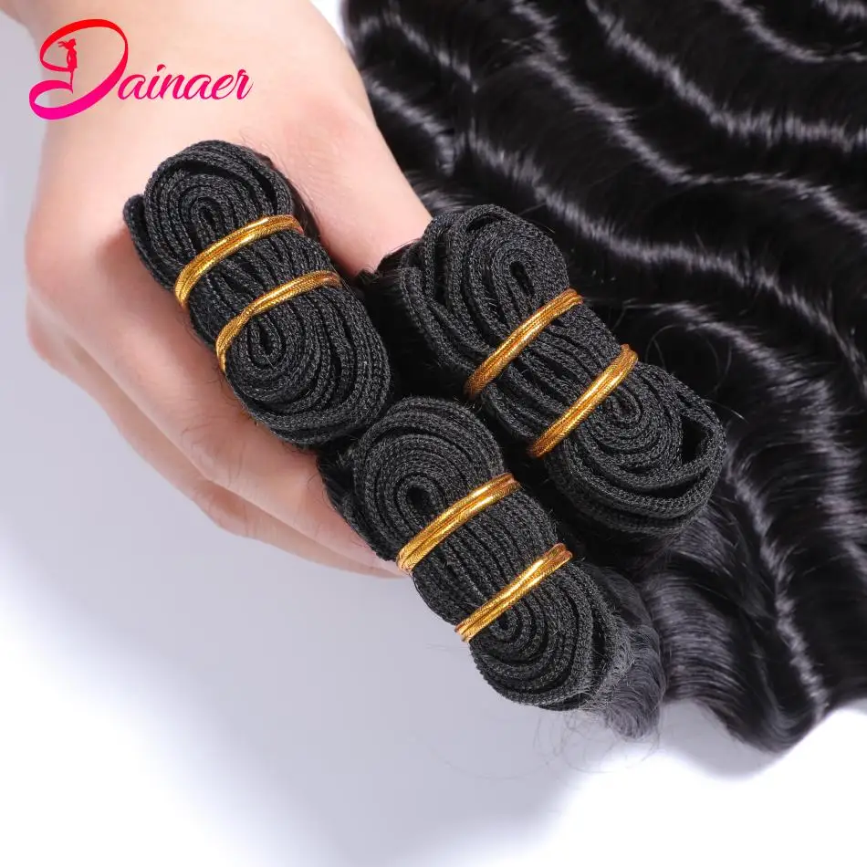 Brazilian Deep Wave Bundles Human Hair Extensions 3 Bundles Deals Natural Wave Hair 100% Remy Hair Bundles Natural Black