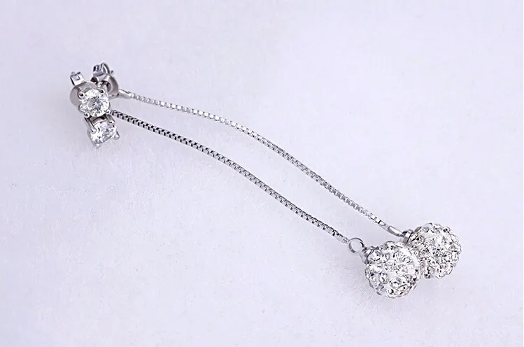 Wholesale Fine Jewelry New Design Rhinestone Crystal 925 Sterling Silver Long Drop Earrings for Women Girls Gift