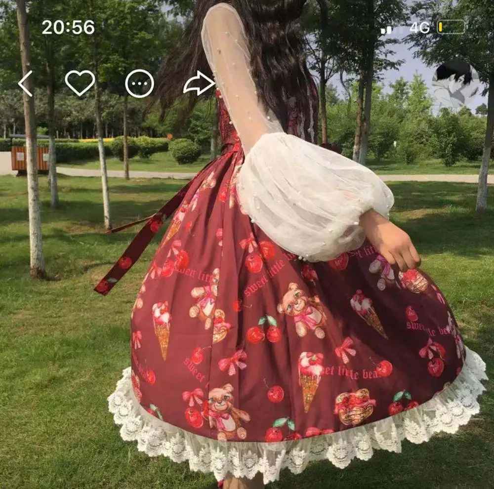 Robe princesse victorienne à bretelles pour filles, tenue lolita vintage, imprimé mignon avec nœud papillon, taille haute, gothique, cosplay