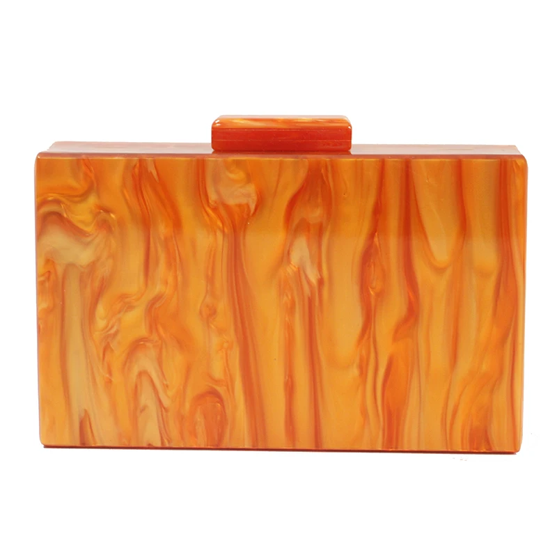 Marble Orange Geometric Acrylic Clasp Women Brand Shoulder Evening Wallet Box Clutches Purse Lady Party Wedding Travel Handbags