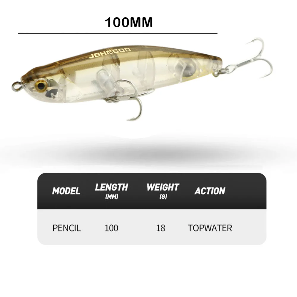 ATUENO Fishing Lure Pencil Fishing Lure 18g 100mm 2 Hook Hard Lure Stable Steel Ball 3D Fish Eyes  10 Colour to Choose