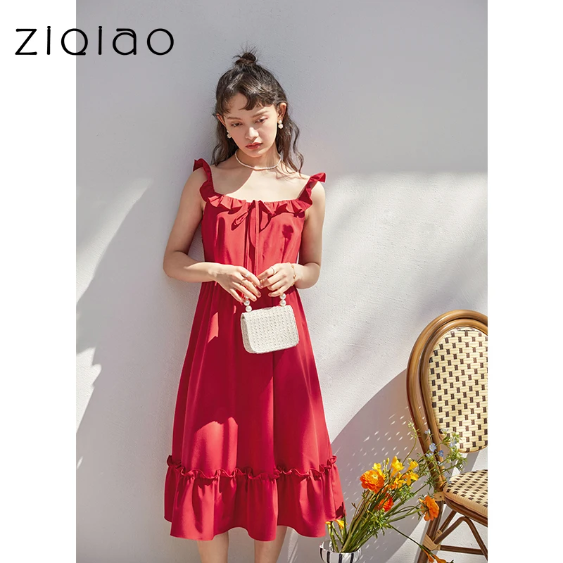 ZIQIAO Japanese Casual DressOffice Lady French Floral Sling Dress Female Summer 2021 New Age Reduction Chiffon Sling Dress