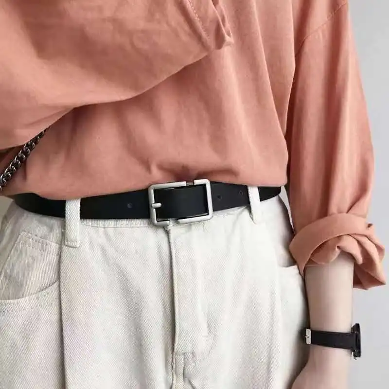 Pasy skórzane dla kobiet modne dżinsy klasyczna Retro prosta klamra prostokątna trzpień żeński nowa sukienka jeansowa miecz goth Luxury punk