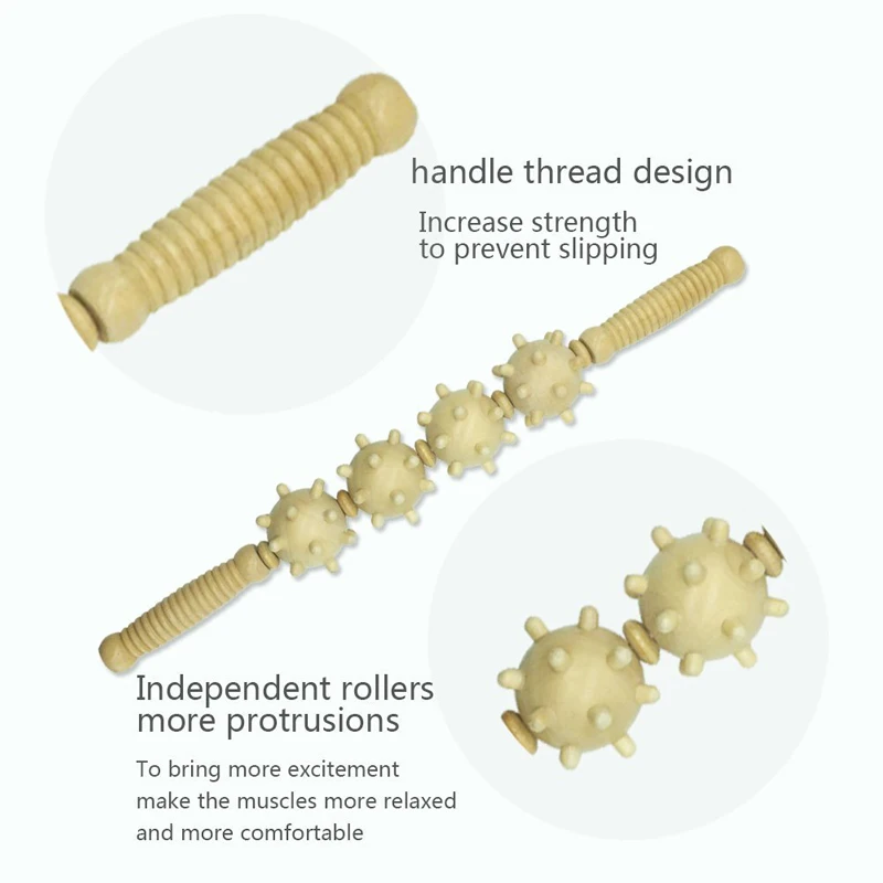 44cm 나무 홈 스파 근육 롤러 스틱 셀룰라이트 블래스터, 딥 티슈 페시아 트리거 포인트 릴리스 셀프 마사지 도구 제품