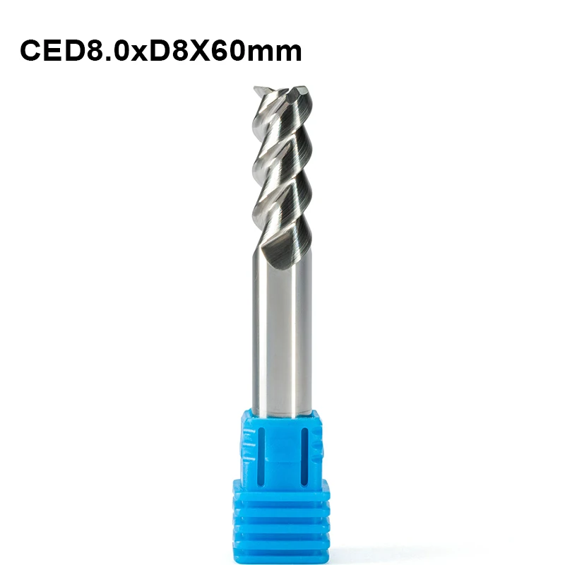 3pcs AAA Grade 3F Three Flute HRC55 Blade Aluminium Cu Copper End Mill Milling Cutter Cutting CNC Router Bits SHK 8mm x20mmx60mm