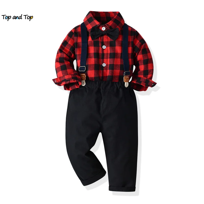 top and top Autumn Winter Infant Baby Boy Clothes Set Long Sleeve Bowtie Shirt+Suspenders Pants Toddler Boys Gentleman Outfits