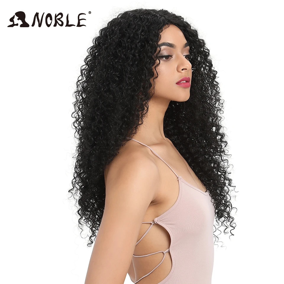 Noble 26 "นิ้ววิกผมลูกไม้สังเคราะห์สีดำวิกผมแอฟริกันอเมริกันยาว Kinky Curly Wigs ทนความร้อนผู้หญิงสีดำ