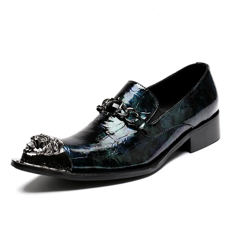 

Brand Business Banquet Formal Shoes Men Genuine Leather Metal Toes Block Heels Wedding Party Dress Shoes Luxury Loafers Footwear