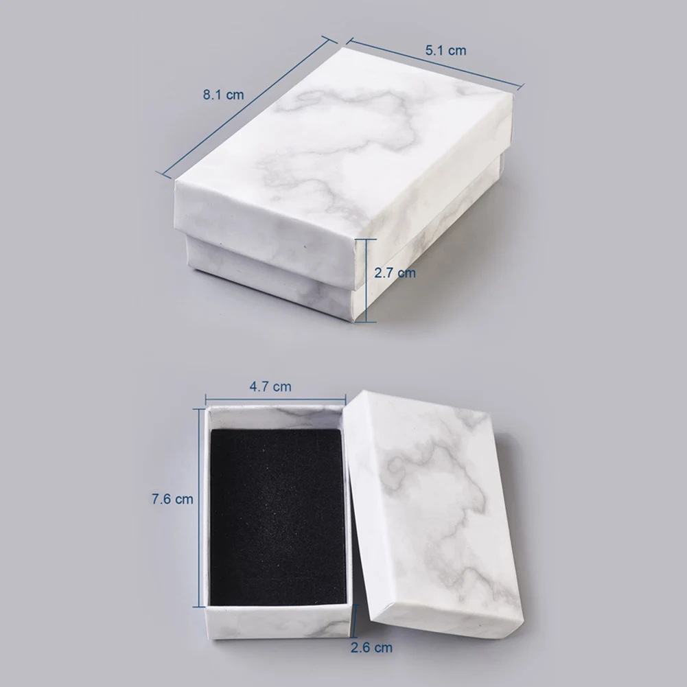 24Pcs Marbling Style Cardboard Jewelry Boxes Rectangle/Square For Necklace Bracelet Ring Earring Gift Display Storage Packaging