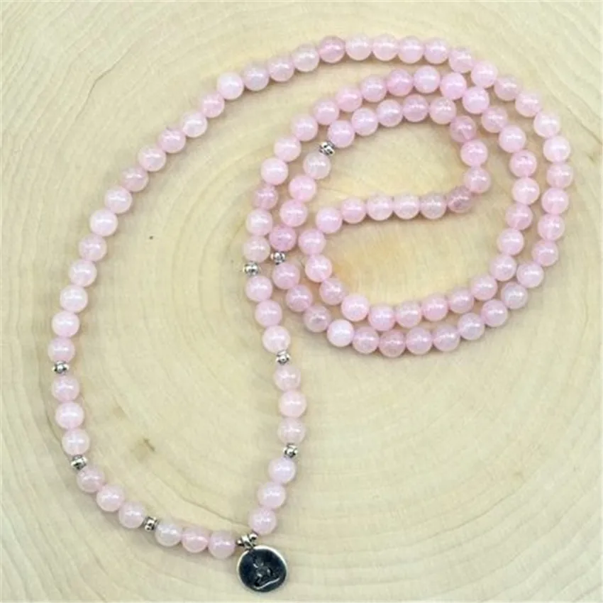 

6MM Rose Quartz Bracelet 108 Beads Buddha Pendant Pray Yoga Buddhism Lucky Energy Mala Unisex Reiki Spirituality