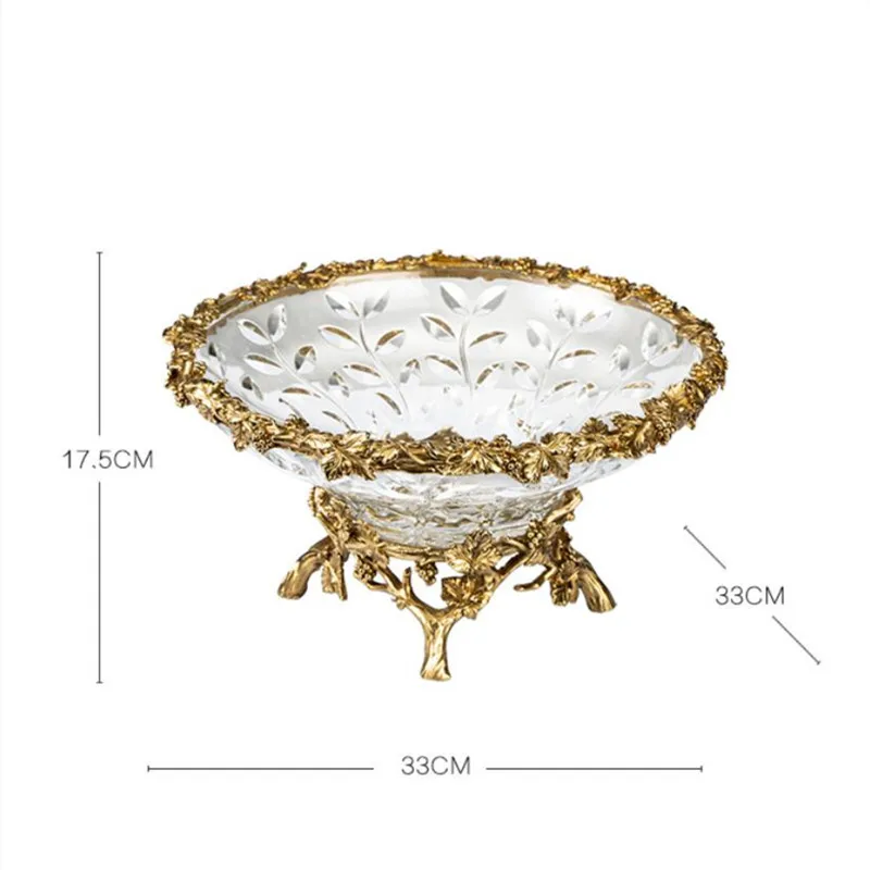 WSHYUFEI Czech crystal glass fruit plate Brass trim Gold Ornament With brass fruit plate High-end luxury Living room furnishings