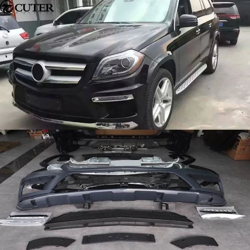 X166 Gl500 Gl63 Style Body Kit Pp Front Bumper Rear Bumper Rear Diffuser Exhaust Tail Throat for Mercedes Benz Gl63 Amg 13-16