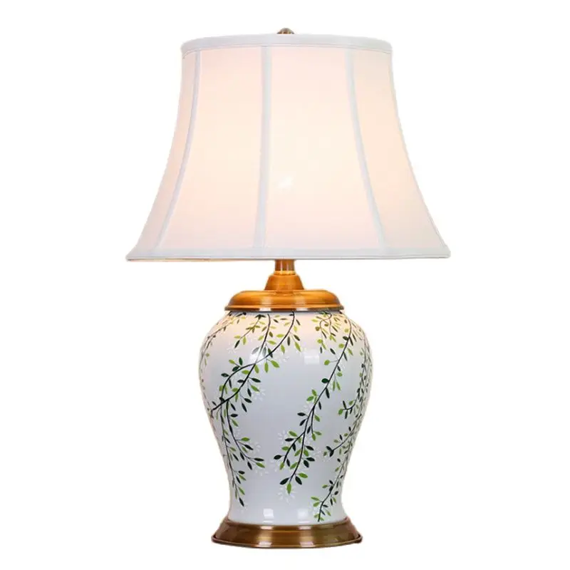 

Modern Pastoral White/Green Ceramic Table Lamp Spring Leaves Foyer Parlor Bed Room Wedding Decor Desk Reading Night Light D38