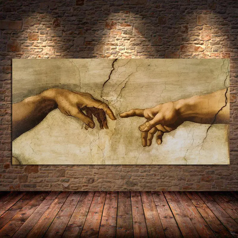 

The Creation Of Adam by Michelangelo Famous Art Canvas Painting On the Wall Art Posters and Prints Hand to Hand Picture Unframed