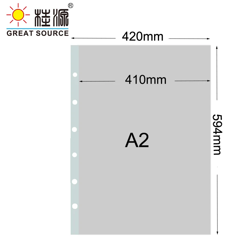 MQQ A3 Presentation Bag Binder File Bag Poly-Punched Pocket 6 Holes For A3 Ring Binder Folder W320*H435mm(12.6*17.13\