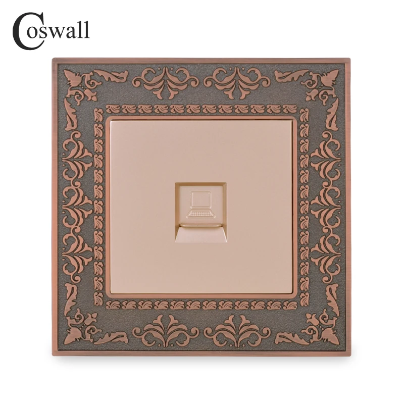 Coswall  Red Bronze Retro Zinc Alloy Metal Panel Wall Socket 1 Gang CAT5E RJ45 Internet Data Computer Connector