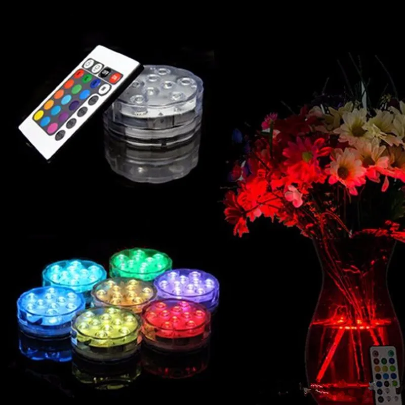 

Shiny 10 LED Submersible Lamp Remote Control Multicolor Floral Vase Base Waterproof Light Wedding Birthday Party Decoration