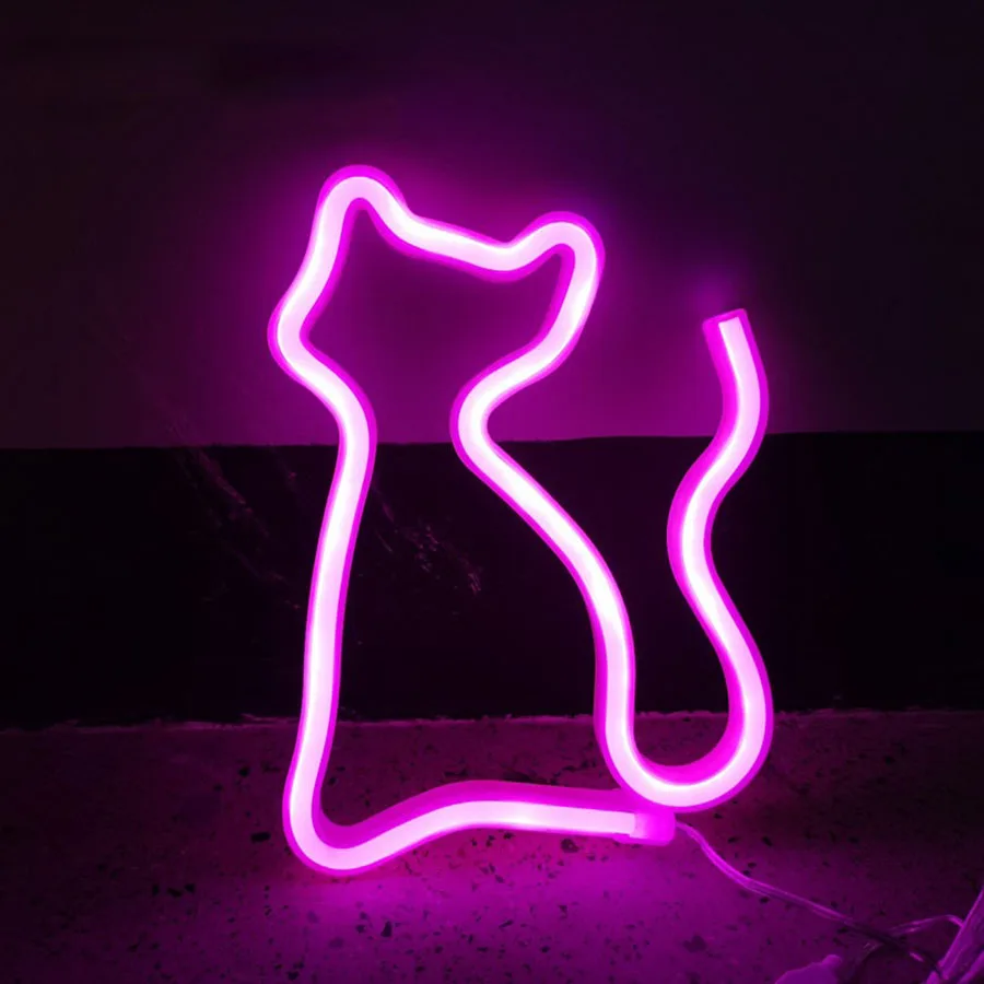 Cat Neon Light Sign LED Animal Figure Modeing Lamp Decoration Ornaments for Room Pet Shop Party Holiday USB and Battery Powered