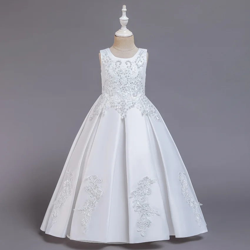 Vestido infantil de primeira comunhão, vestido longo com renda, para festas de casamento, aniversário, festa, banquete