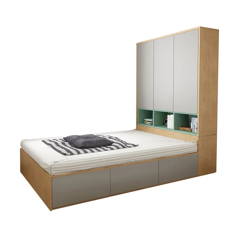 Nordic modern minimalist double bed 1.2 meters 1.5 meters tatami bed plate wardrobe bed high box storage bed with closet