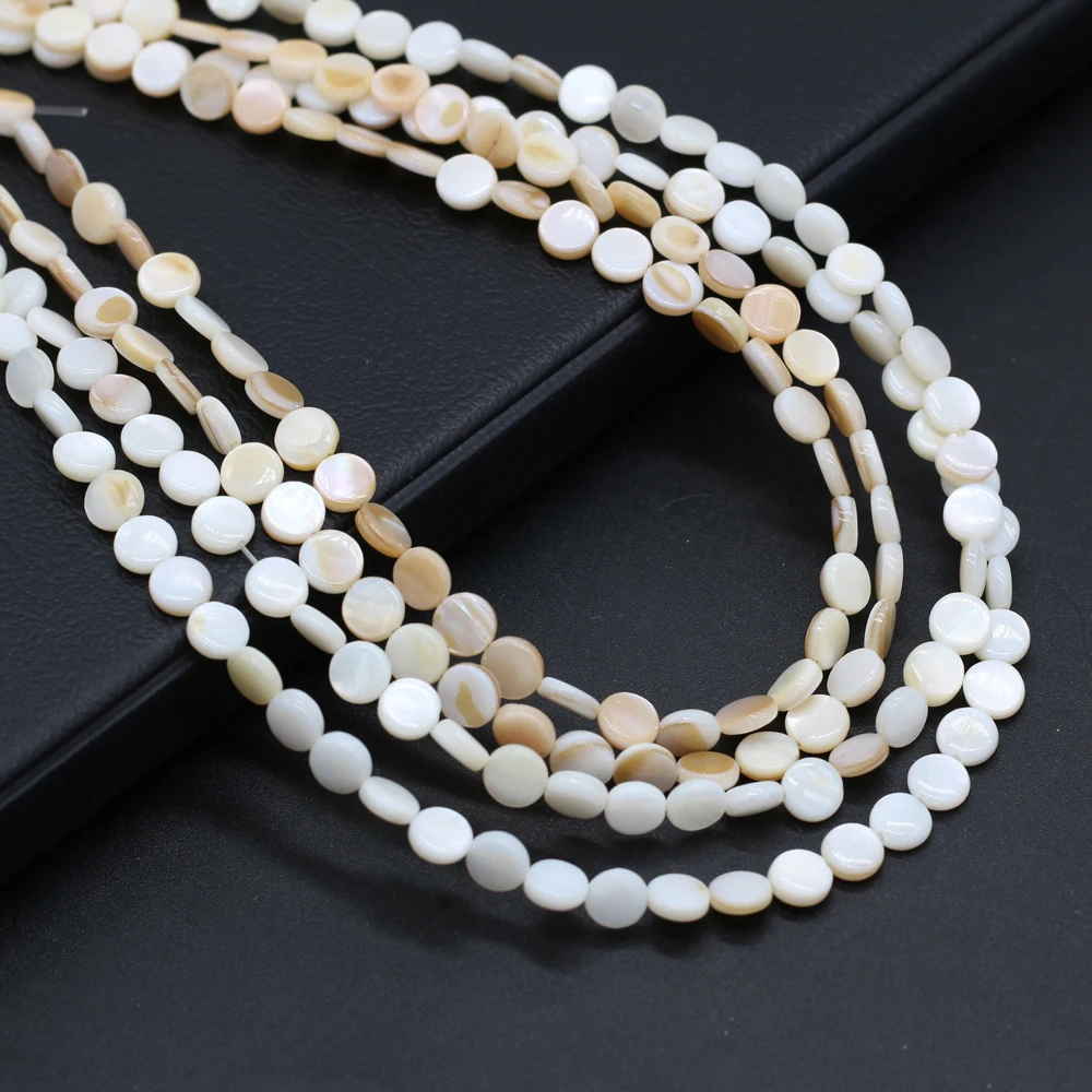 6/8/9/10/11mm Natural Shell Beads Coin Mother of Pearl Shell Loose Beads for DIY Charm Necklace Bracelet Jewelry Making 14\'\'