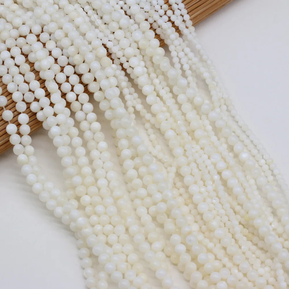 Natural White Mother Of Pearl Mop Shell Beads Round Shells Loose Beads For Jewelry Making DIY Bracelet Necklace Accessories 36cm