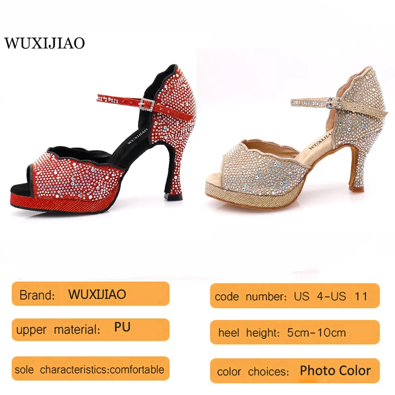 WUXIJIAO New Red and Glod Flash Bushasha Soft Dance Shoes Latin Bottoms Kizomba Tango Ballroom Dance Shoes