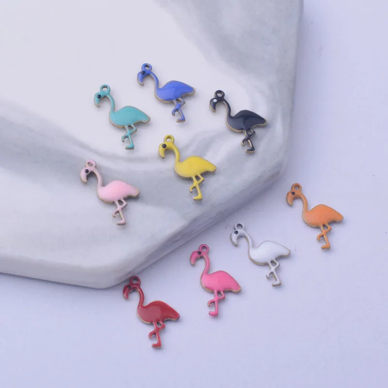 30 Stück 8*14mm beidseitig emaillierte Flamingo-Anhänger, kleine Vogel-Tier-Anhänger aus Kupfer, Schmuck – Detail 1