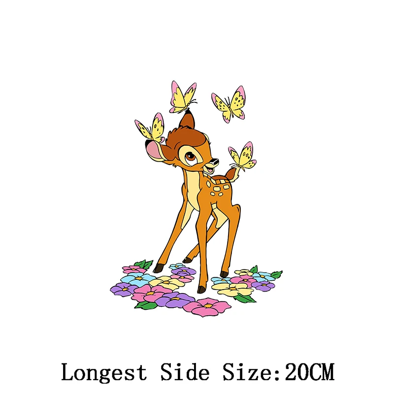 New Cartoon Bambi Iron-on Transfers for Clothing Animal Deer Iron on Patches for Women/Kids DIY T-shirts Heat Transfer Patches