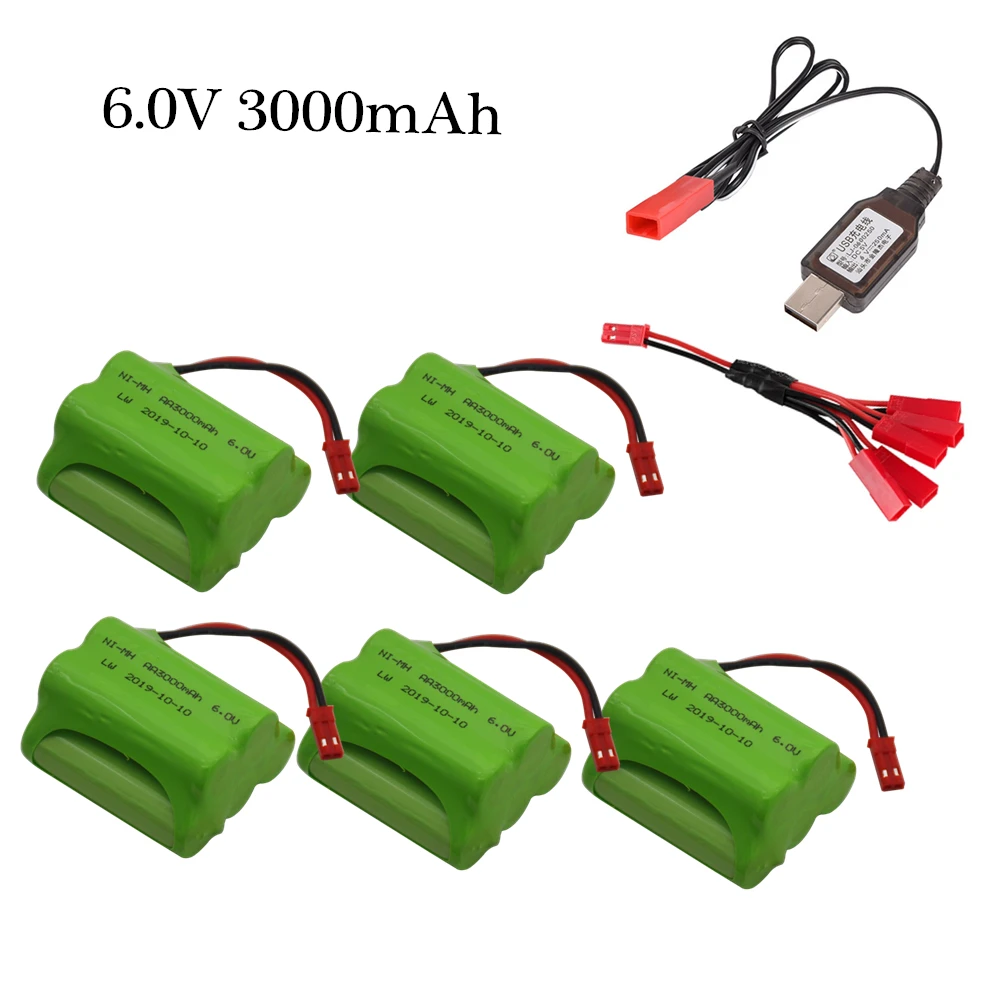 バッテリー充電器セット,6v,3000mah,ラジコンカー,ロボット,タンク,ガン,ボート用,jstプラグ付き,aa,2400mah,6v nimh,充電式