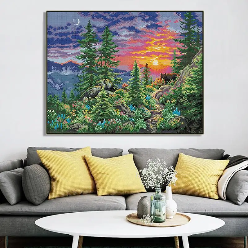 Sunset glow Scenery Counting Cross Stitch Kit 14CT 11CT Counting Canvas Printing Needlework Kit Home Decoration Craft Set Gifts