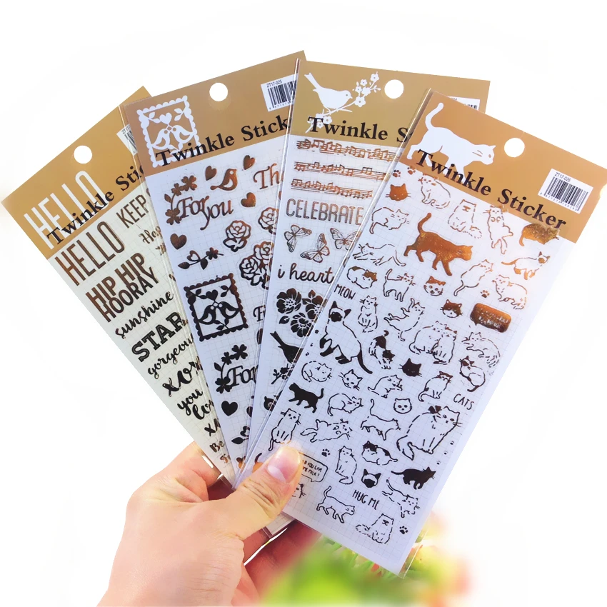 20packs/lot Fashion Gilding style twinkle sticker Kawaii cat flower letter sticker labels for diary decoration students DIY work